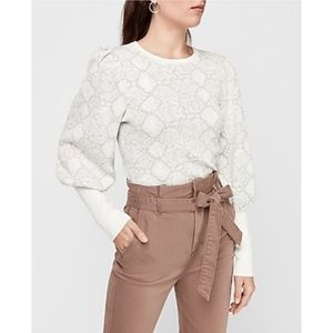 Express Snakeskin Print Puff Sleeve Fitted Sweater Top